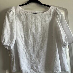 Ann Taylor Eyelet Shirt, White, Size Large.